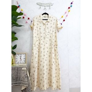 Eddie Bauer LARGE Peach 100% Linen Floral Cottagecore Maxi Dress